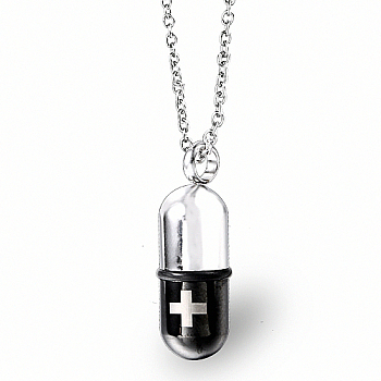 Medical Theme Pill Shape Stainless Steel Pendant Necklaces with Cable Chains, Black, no size