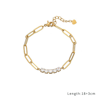 Gold Plated  Bracelet with Zircon, Stainless Steel Chain for Women