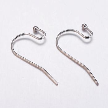 304 Stainless Steel Earring Hooks, Stainless Steel Color, 11x20.5x2mm, 20 Gauge, Pin: 0.8mm