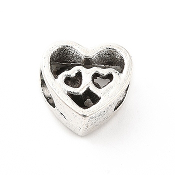 Tibetan Style Alloy European Beads, Large Hole Beads, Heart, Antique Silver, 10x11x7mm, Hole: 5.2mm, about 314pcs/500g