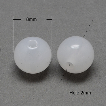Imitation Jade Acrylic Beads, Round, White, 8mm, Hole: 2mm, about 1666pcs/500g
