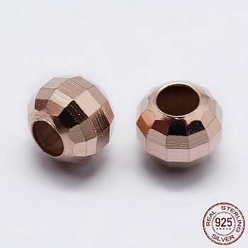 925 Sterling Silver Beads Spacer, Faceted, Round, Rose Gold, 3x3mm, Hole: 1mm