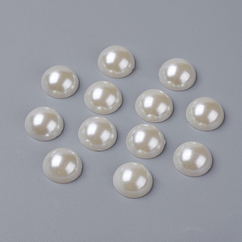 Half Round Domed Imitated Pearl Acrylic Cabochons, Creamy White, 16x8mm