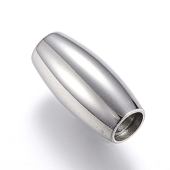 304 Stainless Steel Magnetic Clasps with Glue-in Ends, Barrel, Stainless Steel Color, 14x7mm, Hole: 4mm