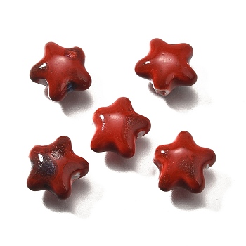 Handmade Porcelain Beads, Star, FireBrick, 13.5x15x7.5mm, Hole: 2mm