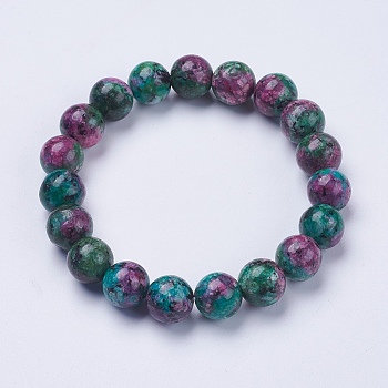 Synthetic Ruby in Zoisite Beaded Stretch Bracelets, Round, 2-1/8 inch(53mm)