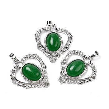 Natural Green Onyx Agate Pendants, Dyed & Heated, Eco-Friendly Brass Finding, Platinum, Cadmium Free & Lead Free, Heart, 38.5x34.5x7.5mm, Hole: 7x5mm