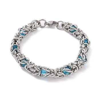 201 Stainless Steel Rope Chain Bracelets, Deep Sky Blue, 8-1/2 inch(21.5cm), Wide: 10mm