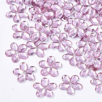 Plastic Cabochons, Flower, Pink, 9x9.5x1.5mm, about 5000pcs/bag