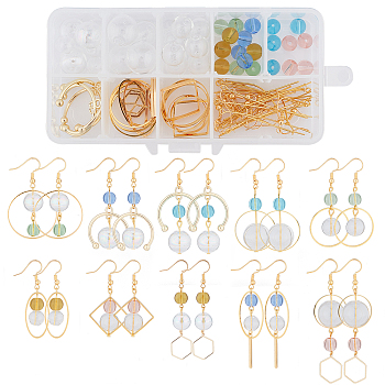 SUNNYCLUE DIY Earring Making Kits, Including Blown Glass Globe Beads Brass Bead Frames, 304 Stainless Steel Pendants, Alloy & Brass Linking Rings, Brass Earring Hooks, Mixed Color, 9.5~16x9~14mm, Hole: 1.5~2.5mm, 20pcs