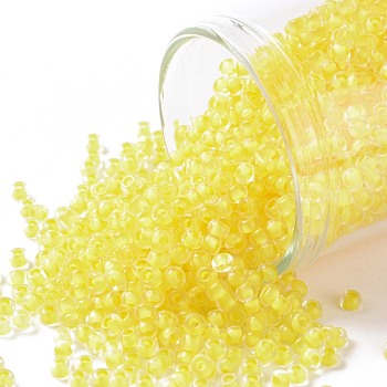 TOHO Round Seed Beads, Japanese Seed Beads, (973) Inside Color Crystal/Neon Champagne Yellow Lined, 11/0, 2.2mm, Hole: 0.8mm, about 135000pcs/pound
