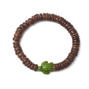 Natural Coconut Stretch Bracelets, with Synthetic Turquoise, Tortoise, Coconut Brown, 1/4 inch(0.8cm), Inner Diameter: 2-1/8 inch(5.5cm)