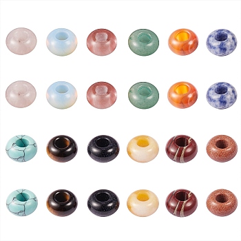 24Pcs 12 Style Natural & Synthetic Gemstone European Large Hole Beads, Rondelle, 13~14x7~8mm, Hole: 5mm, 2pcs/style