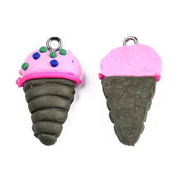 Polymer Clay Pendants, Ice Cream, Colorful, 27x15x7mm, Hole: 2mm