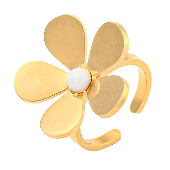 Daisy 304 Stainless Steel Enamel Open Cuff Ring for Women, Real 18K Gold Plated, Flower: 24x24mm, Adjustable