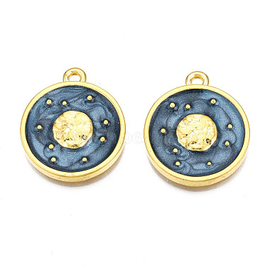 Light Gold Marine Blue Flat Round Alloy Pendants