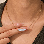 Baroque Keshi Pearl Bar Pendant Stainless Steel Satellite Chain Necklaces for Women, White, Golden, 15.35 inch(39cm)(XQ7733)