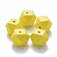 Painted Natural Wood Beads, Polygon, Yellow, 15.5x16x16mm, Hole: 3.5mm(WOOD-Q040-020B-A03)