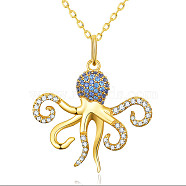 SHEGRACE Octopus 925 Sterling Silver Pendant Necklaces, with Grade AAA Cubic Zirconia, Real 14K Gold Plated, 15.75inch(40cm)(JN1001A)