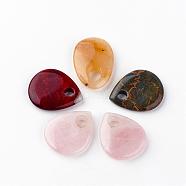 Synthetic & Natural Gemstone Pendants, teardrop, Mixed Color, 30~32x22~25x4~6mm, Hole: 5~6mm(G-S220-06)