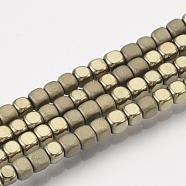 Electroplate Non-magnetic Synthetic Hematite Bead Strands, with Matte Style, Cube, Light Gold Plated, 3x3x3mm, Hole: 1mm, about 142pcs/strand, 15.7 inch(X-G-Q467-11I)