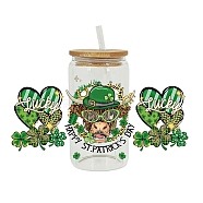 Saint Patrick's Day Theme PET Clear Film Green Shamrock Rub on Transfer Stickers for Glass Cups, Waterproof Cup Wrap Transfer Decals for Cup Crafts, Clover, 110x230mm(PW-WG24181-06)