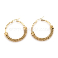 304 Stainless Steel Mesh Hoop Earrings, Hypoallergenic Earrings, Ring, Golden, 38x6mm, Pin: 0.8x1mm(EJEW-O096-09C-G)
