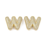 Brass Micro Pave Clear Cubic Zirconia Pendants, Letter W, 28x25.5x6mm, hole: 3.5x2.5mm(KK-Z041-01G-W)