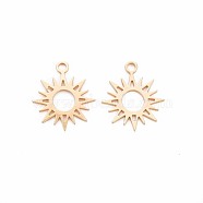 Brass Charms, Nickel Free, Sun, Real 18K Gold Plated, 15x13x0.5mm, Hole: 1.4mm(KK-S364-082)