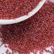 MIYUKI Round Rocailles Beads, Japanese Seed Beads, (RR166) Transparent Ruby Luster, 15/0, 1.5mm, Hole: 0.7mm, about 5555pcs/bottle, 10g/bottle(SEED-JP0010-RR0166)