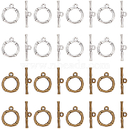 SUNNYCLUE 60Pcs 2 Colors Alloy Toggle Clasps, Lead Free and Cadmium Free, Ring, Mixed Color, Ring: 20.5x17mm, Hole: 2mm, Bar: 26x6x3mm, Hole: 2mm, 30pcs/color(FIND-SC0009-17)