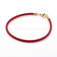 Braided Leather Cord Bracelet Making, with 304 Stainless Steel Lobster Claw Clasps, Golden, FireBrick, 8-3/8 inch(21.4cm), 3mm(MAK-L018-04D)