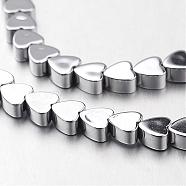 Electroplate Non-magnetic Synthetic Hematite Bead Strands, Heart, Silver Plated, 4x4x2mm, Hole: 1mm, about 110pcs/strand, 15.7 inch(G-F300-23A-01)