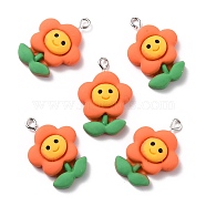 Resin Pendants, with Platinum Iron Peg Bail, Sunflower, Dark Orange, 28x19x7mm, Hole: 2mm(RESI-C002-16)