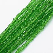 Transparent Glass Beads Strands, Faceted, Rondelle, Lime Green, 2.5x1.5mm, Hole: 0.5mm, about 197~201pcs/strand, 12.9 inch(33cm)(EGLA-J144-NA03)