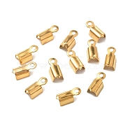 Ion Plating(IP) 304 Stainless Steel Folding Crimp Ends, Fold Over Crimp Cord Ends, Golden, 10x4x3.5mm, Hole: 1mm(STAS-E103-09B-G)