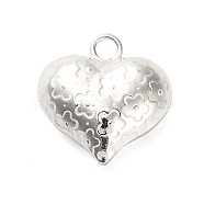 925 Sterling Silver 3D Textured Heart Charms, Silver Color, Flower, 12x12x5.5mm, Hole: 1.8mm(STER-U009-10S-01)