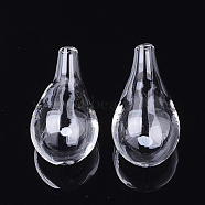 Handmade Blown Glass Bottles, for Glass Vial Pendants Making, Teardrop, Clear, 32.5~33.5x18~18.5mm, Half Hole: 3~3.5mm(BLOW-T001-27A)