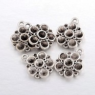 Flower Alloy Pendant Rhinestone Settings, Lead Free and Cadmium Free, Antique Silver, 19mm long, 16mm wide, 5mm thick, hole: 1.5mm, Fit for 0.5~3.5mm rhinestone(X-EBB006Y)
