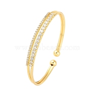 Brass Micro Pave Clear Cubic Zirconia 2-Line Open Cuff Bangles for Women, Real 18K Gold Plated, 1/4 inch(0.5~0.6cm), Inner Diameter: 2-1/8 inch(5.5cm)(BJEW-M312-12G)