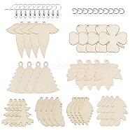 DIY Dangle Earring Making, with Leaf Undyed Wood Big Pendants, 304 Stainless Steel Jump Rings and Brass Earring Hooks, Platinum & Stainless Steel Color, 57x22.8x1.5mm, Hole: 2mm(DIY-TA0002-58P)
