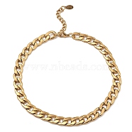 304 Stainless Steel Cuban Link Chain Necklace, Real 18K Gold Plated, 16~16-1/8 inch(40.5~41cm)(BJEW-B072-04G)