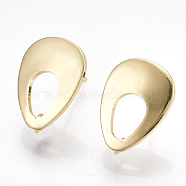 Brass Stud Earring Findings, with Loop, Teardrop, Real 18K Gold Plated, 16.5x12mm, Hole: 2mm, Pin: 0.7mm(X-KK-S348-354)