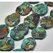 Natural Ocean Jasper Beads Strands, Flat Slab Beads, Dyed, Nuggets, Turquoise, 33~51x30~43x6~8mm, Hole: 2mm, about 8~11pcs/strand, 15.7 inch(40cm)(G-P319-35B)