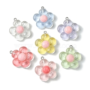 Translucent Resin Pendants, Flower Charms with Platinum Plated Iron Loops, Mixed Color, 31x27.5x7.5mm, Hole: 2mm(X-RESI-P039-01P)