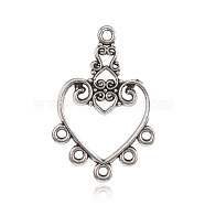 Tibetan Style Alloy Chandelier Components, Heart, Antique Silver, 30x21x2mm, Hole: 2mm(PALLOY-F149-03AS)