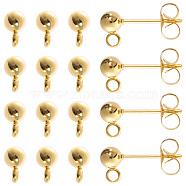 40Pcs 304 Stainless Steel Ball Post Stud Earring Findings, with Vertical Loops & 316 Surgical Stainless Steel Pin & 40Pcs Ear Nuts, Golden, 15x7x4mm, Hole: 1.8mm, Pin: 0.7mm(STAS-SC0005-27)
