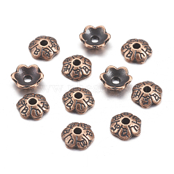 6-Petal Tibetan Style Alloy Flower Bead Caps, Cadmium Free & Nickel Free & Lead Free, Red Copper, 6x2mm, Hole: 1mm(TIBE-S220-R-01-NR)