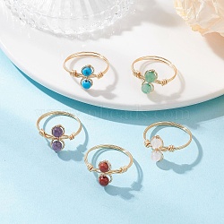 Natural & Synthetic Gemstone Finger Rings, with Eco-Friendly Copper Wire, Golden, 13mm, US Size 9 3/4(19.5mm)(RJEW-JR00945-01)