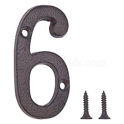Iron Home Address Number, with 2pcs Screw, Num.6, Num.6: 76x38x5mm, Hole: 5mm(AJEW-WH0126-24F)